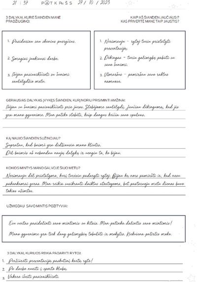 Vakaro dienoraštis SEIK Užmigdyk savo mintis