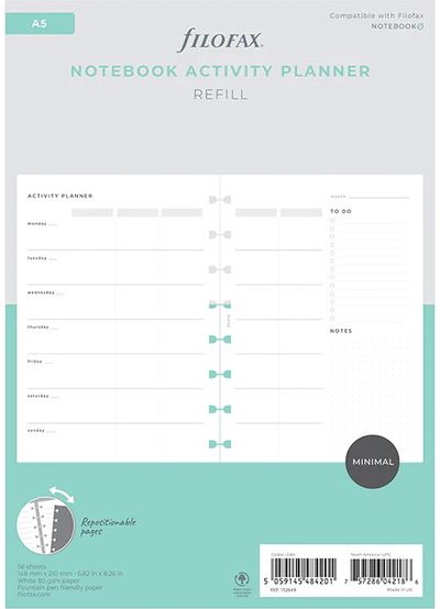 Priedai FILOFAX užrašinėms: lapai Activity Planner, A5, 80 gsm, 56 l.