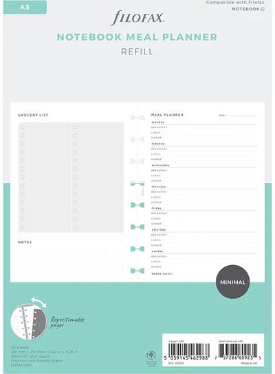 Priedai FILOFAX užrašinėms: lapai Meal Planner, A5, 80 gsm, 56 l.