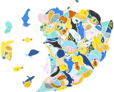 Dėlionė LAURENCE KING 299 Fish (and a diver) žuvelių formos detalės