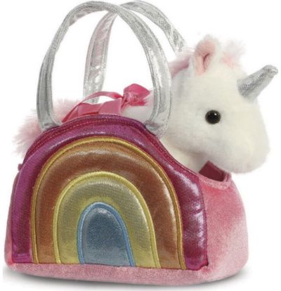 Pliušinis žaislas rankinėje AURORA FANCY PALS vaivorykštės vienaragis, 17 cm