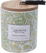 Žvakė keramikiniame indelyje LEMON/GREEN/LILAC, įv.rūšys, 9 cm