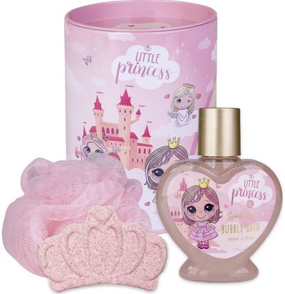 Vonios rinkinys LITTLE PRINCESS taupyklėje (vonios putos+vonios burbulas+kempinė ), 80ml+50g+10g
