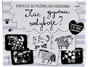 Kortelės su piešinėliais kūdikiams KAS GYVENA SODYBOJE /KAS GYVENA MIŠKE IR EŽER E (įvairios rūšys)