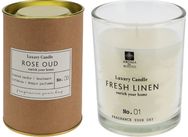 Žvakė GLASS LINEN/GINGER/OUD dėžutėje, 10 cm