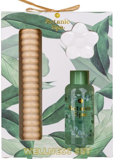 Vonios rinkinys BOTANIC SPA (dušo želė+vonios burbulas+medinis masažuoklis), 100 ml+40 g