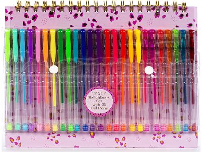 Eskizavimo albumas POSH+POP FLOWER+25 geliniai rašikliai, Pink