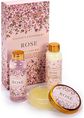 Kūno priežiūros rinkinys ROSE (kūno losjonas+dušo želė+kūno šveitiklis), 100ml+1 00ml+50ml
