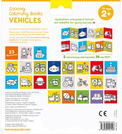 Spalvinimo kortelės BANANAPANDA Looong Coloring Books: Ready to Color Vehicles 2 +