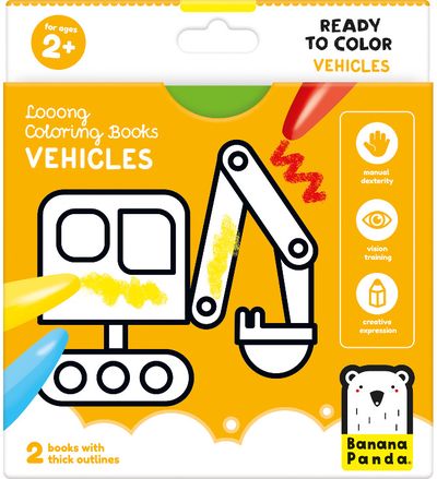 Spalvinimo kortelės BANANAPANDA Looong Coloring Books: Ready to Color Vehicles 2 +