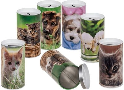 Metalinė taupyklė ANIMALS su nuimamu dangteliu, įv.rūšys, 15,5x8 cm