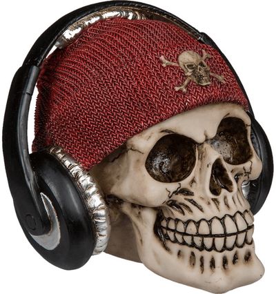 Taupyklė SKULL WITH EARPHONES, įv.spalvos, 17x14 cm