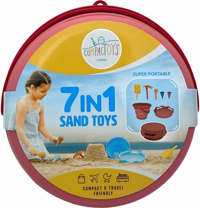 COMPACTOYS Kibirėlis su smėlio žaislais, raudonas