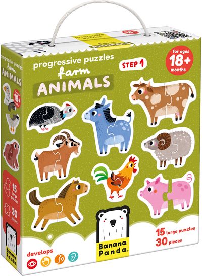 Lavinamoji dėlionė BANANAPANDA Progressive Puzzles Farm Animals