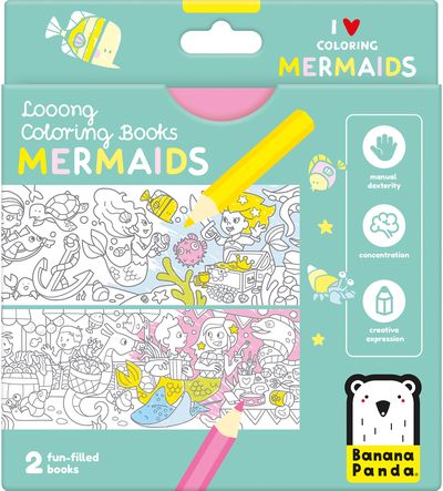 Lavinamoji knygelė BANANAPANDA Looong Coloring Books: I Love Coloring Mermaids