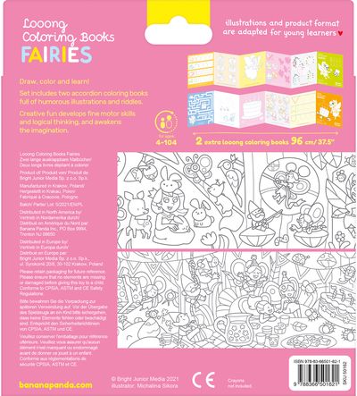 Lavinamoji knygelė BANANAPANDA Looong Coloring Books: I Love Coloring Fairies