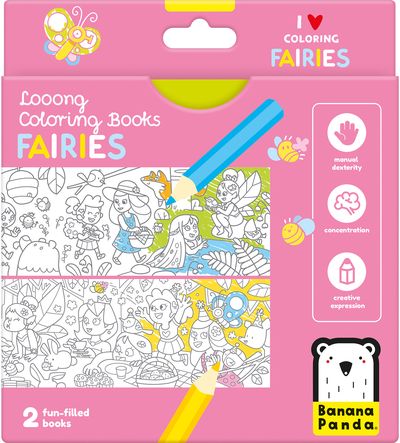 Lavinamoji knygelė BANANAPANDA Looong Coloring Books: I Love Coloring Fairies