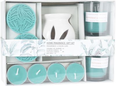 Namų kvapų rinkinys AROMATERAPHY (žvakidė+žvakės+arbatinės žvakutės+vaško gabalėliai)