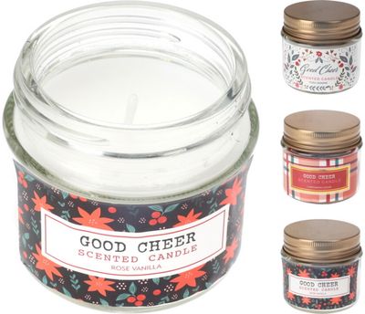 Žvakė stikliniame indelyje GOOD CHEER, įv.rūšys, 13 cm