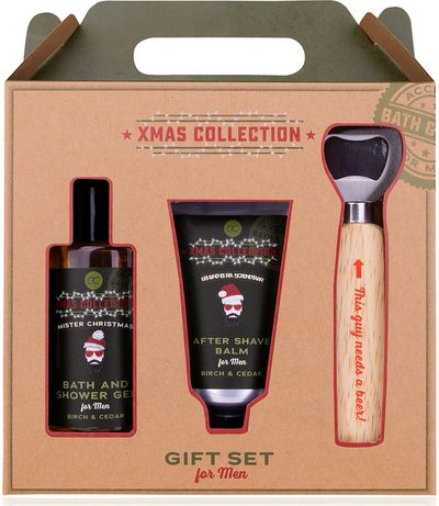 Dovanų rinkinys MEN'S COLLECTION XMAS (vonios ir dušo želė+balzamas po skutimosi +atidarytuvas), 140ml+60 ml