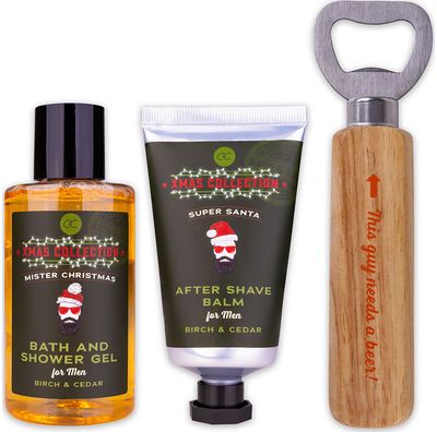 Dovanų rinkinys MEN'S COLLECTION XMAS (vonios ir dušo želė+balzamas po skutimosi +atidarytuvas), 140ml+60 ml