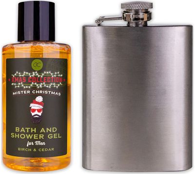 Dovanų rinkinys MEN'S COLLECTION XMAS (vonios ir dušo želė+metalinė viskio gertu vė), 140ml+120ml