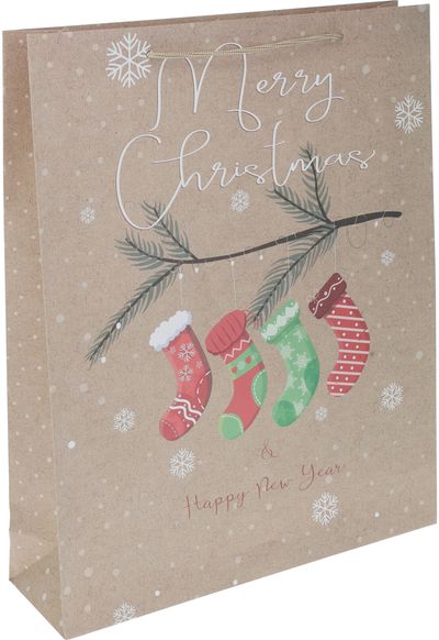 Dovanų maišelis XMAS CRAFT, įv.rūšys, 34 cm