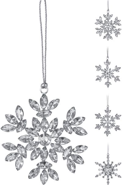 Pakabinama dekoracija SNOWFLAKE RHINESTONES SILVER, 10 cm