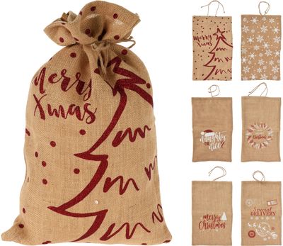 Džiuto maišas dovanoms XMAS, įv.rūšys, 30x50 cm