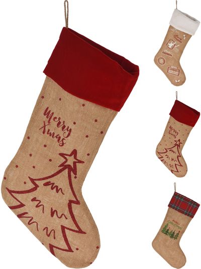 Kalėdų kojinė XMAS JUTE, įv.rūšys, 52 cm