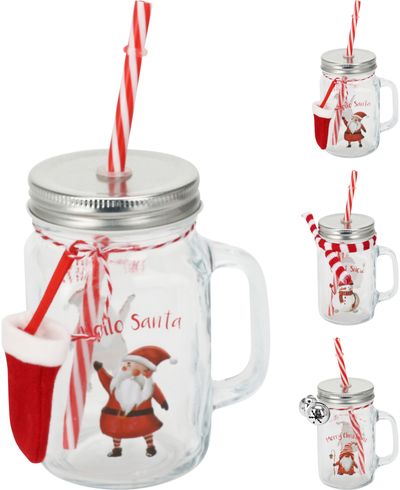 Gėrimų staiklainiukas CANDY su šiaudeliu, įv.rūšys, 450 ml