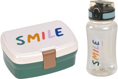 Gertuvės ir pietų dėžutės rinkinys Little Gang Smile milky/ocean green , 460ml+7,3x17,7x13,4 cm