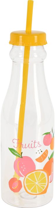 Plastikinis gėrimų indelis FRUITS su šiaudeliu, įv.rūšys, 650 ml