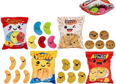 Pliušinis žaislas saldūs užkandžiai maišelyje SNACK PLUSH PUFFS, įv. rūšys