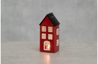Žvakidė-žibintas HOUSE RED su LED, 17 cm