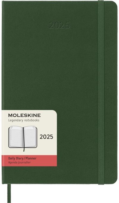 Darbo knyga 2025 MOLESKINE 13x21cm, kietas tamsiai žalias viršelis, diena