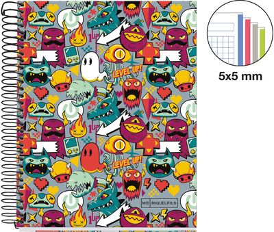 Sąsiuvinis MR LEVEL UP su spirale, A5, 140 l., langeliais