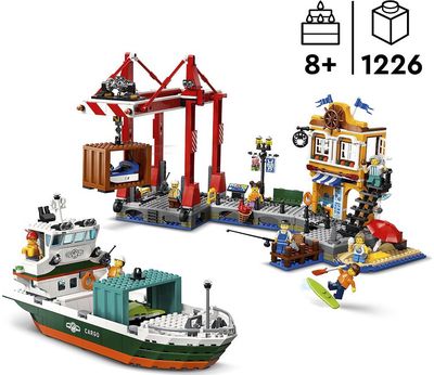 LEGO City Pajūrio Uostas Su Krovininiu Laivu 60422L