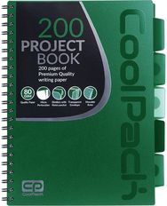 Sąsiuvinis PATIO su spirale ir 5 skirtukais, A4, 100 l., langeliais, žalias