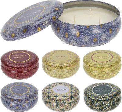 Žvakė metaliniame indelyje 13,5x10,9 cm, įv. rūšys