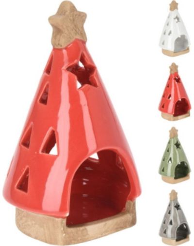 Žvakidė XMAS TREE PORCELAIN su LED, įv.rūšys, 7x11 cm