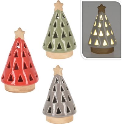Žvakidė XMAS TREE PORCELAIN su LED, įv.rūšys, 7x11 cm