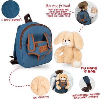 Vaikiška kuprinė Perletti Bob Bunny, su pliušiniu žaislu, 25 cm