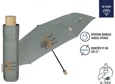 Skėtis Perletti RPET Green Solid, rank., tr, dm. 97 cm, pilkos sp.