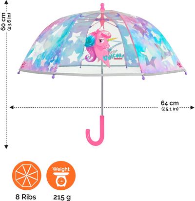 Vaikiškas skėtis Perletti Unicorn, ilg., atspindintis šviesą, skaidrus, dm. 64 cm
