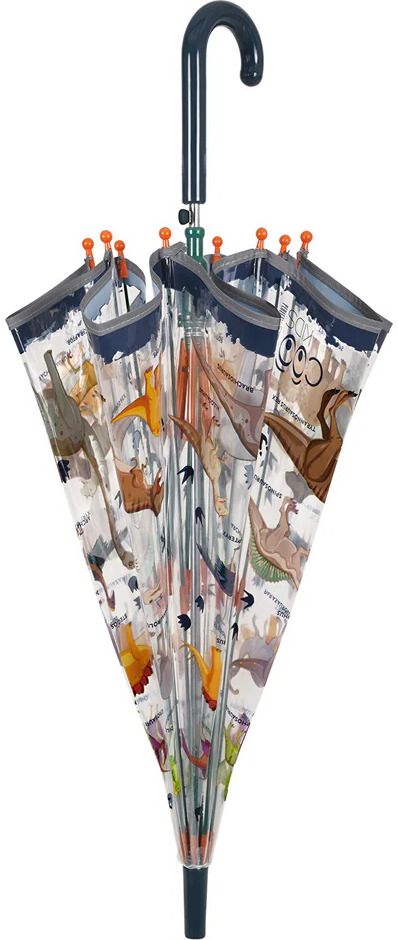 Vaikiškas skėtis Perletti Dinosaur, ilg., atspindintis šviesą, skaidrus, dm.-74 cm