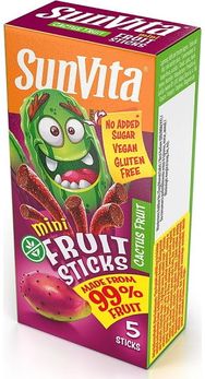 SUNVITA VAISIŲ JUOSTELĖS dygliuotų kriaušių (Cactus Fruit) skonio, 5 x 15g