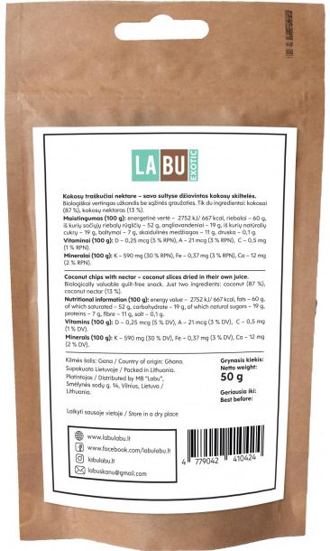 Kokosų traškučiai nektare LABU, 50 g.