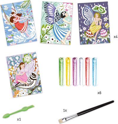 Kūrybinis blizgučių rinkinys DJECO Glitter boards Švelnus fėjų gyvenimas
