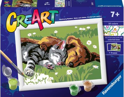 Tapyba pagal numerius RAVENSBURGER CreArt Sleeping Cats and Dogs 18 x 13 cm